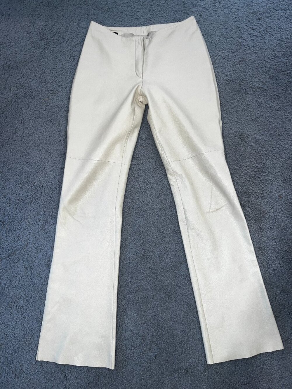 VTG Bebe Cream Genuine Leather Flared Pants Low Rise Y2K Off-White 90s - EUC - 4